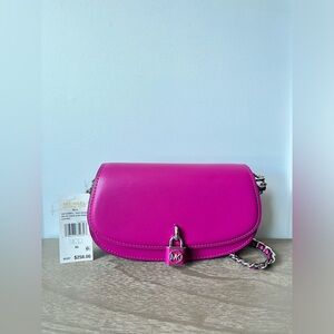Michael Kors Mila Small Leather Shoulder Bag Deep Fushia NWT